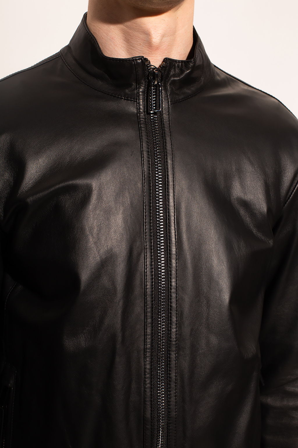 Emporio Armani Leather jacket with band collar | Men's Clothing